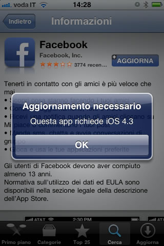 No Facebook 5.0 per iPhone 3G